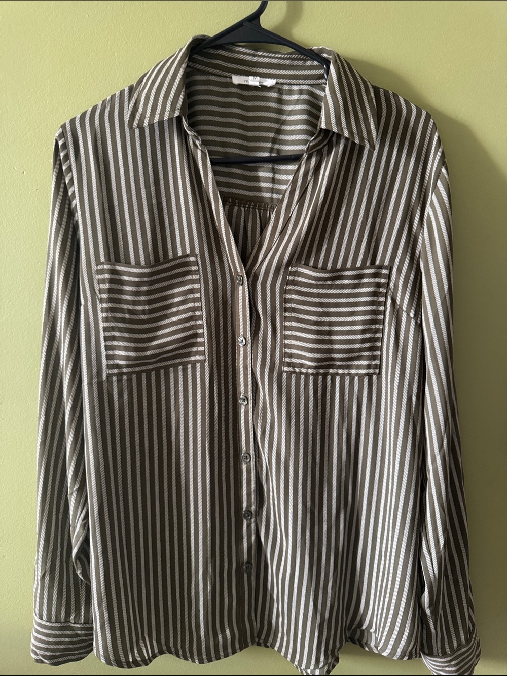 Maurices Olive and White Striped Button-Down Shirt